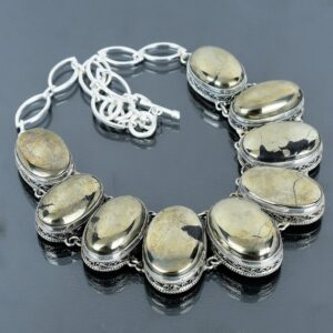 Handmade Pyrite Gemstone Necklace: 925 Sterling Silver, Adjustable Chain Handmade Pyrite Gemstone Necklace: 925 Sterling Silver, Adjustable Chain