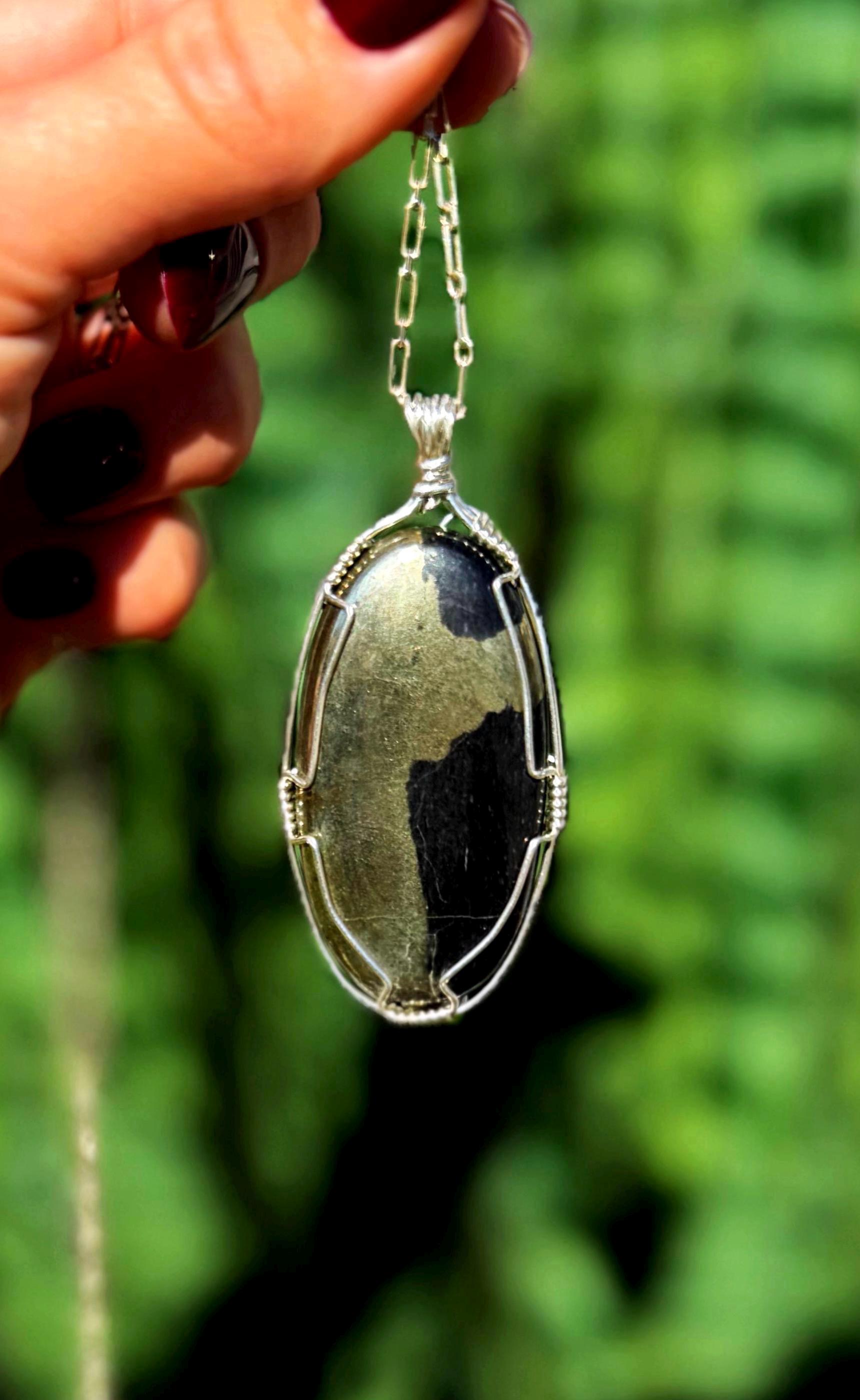 Pyrite Necklace In Sterling Silver - For Manifesting Prosperity & Abundance - Solar Plexus Chakra - Pyrite Crystal - Good Luck Crystal Pyrite Necklace In Sterling Silver - For Manifesting Prosperity & Abundance - Solar Plexus Chakra - Pyrite Crystal - Good Luck Crystal