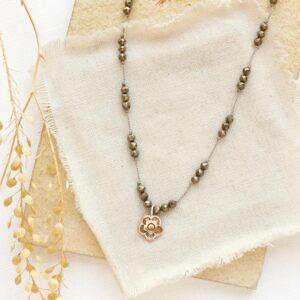 Knotted Pyrite Bronze Mini Cactus Flower Necklace, Unique Gemstone Necklace Knotted Pyrite Bronze Mini Cactus Flower Necklace, Unique Gemstone Necklace
