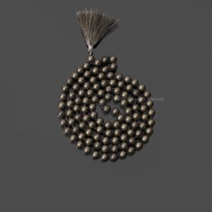 Natural Pyrite 108 Beads Mala Necklace, 8mm Smooth Round Beads Mala, Hand knotted, Beaded Mala, Tassel Yoga Necklace