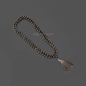 Natural Pyrite Beads Mala Necklace, 5.5mm Faceted Round Beads, Hand Knotted Golden Sheen Pyrite 108 Beads Mala, Gemstone Mala