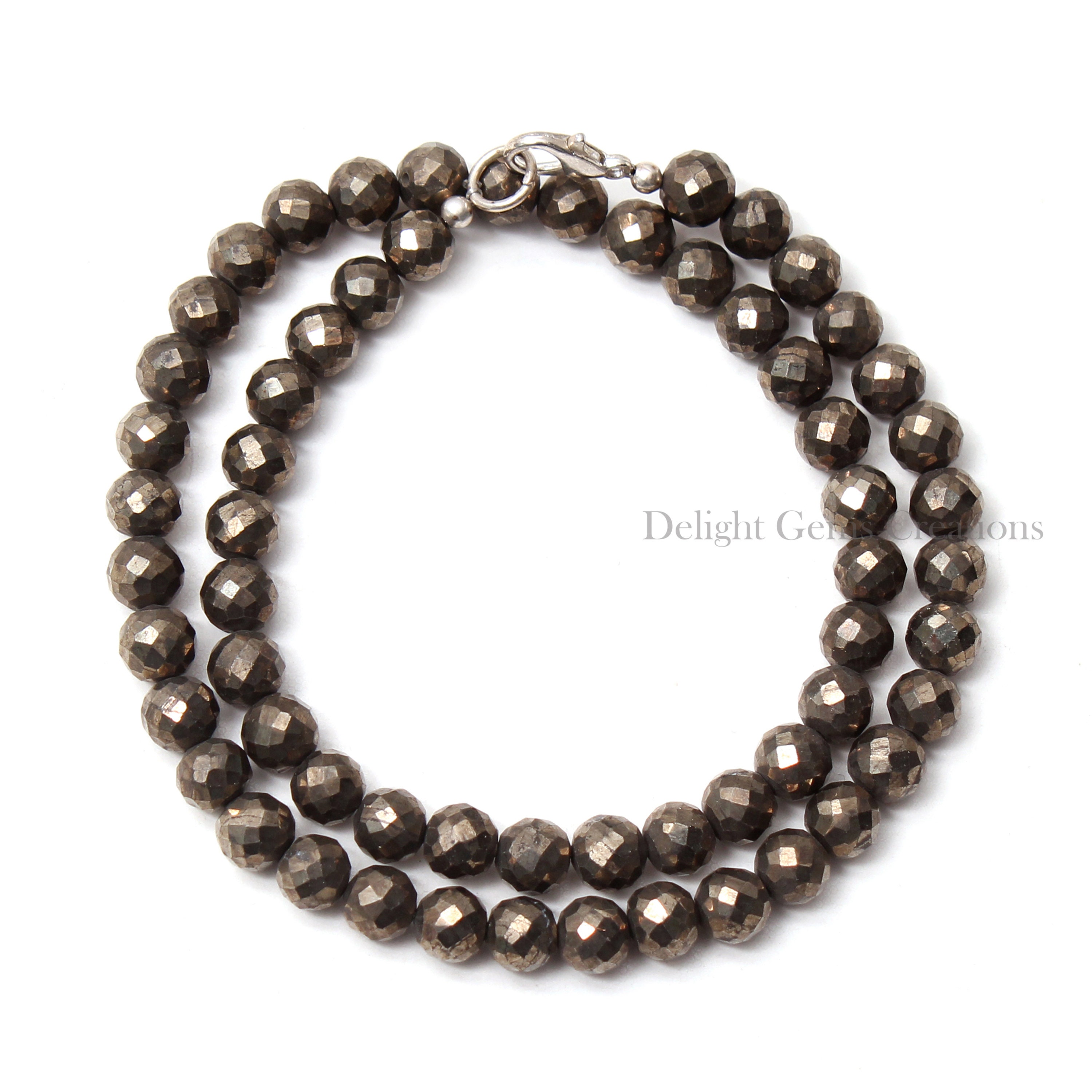 Natural Golden Pyrite Beaded Necklace, 6.5 Mm Pyrite Faceted Round Beads Necklace, Party-wear Dainty Girls Necklace, Pyrite Necklace 16- 36"