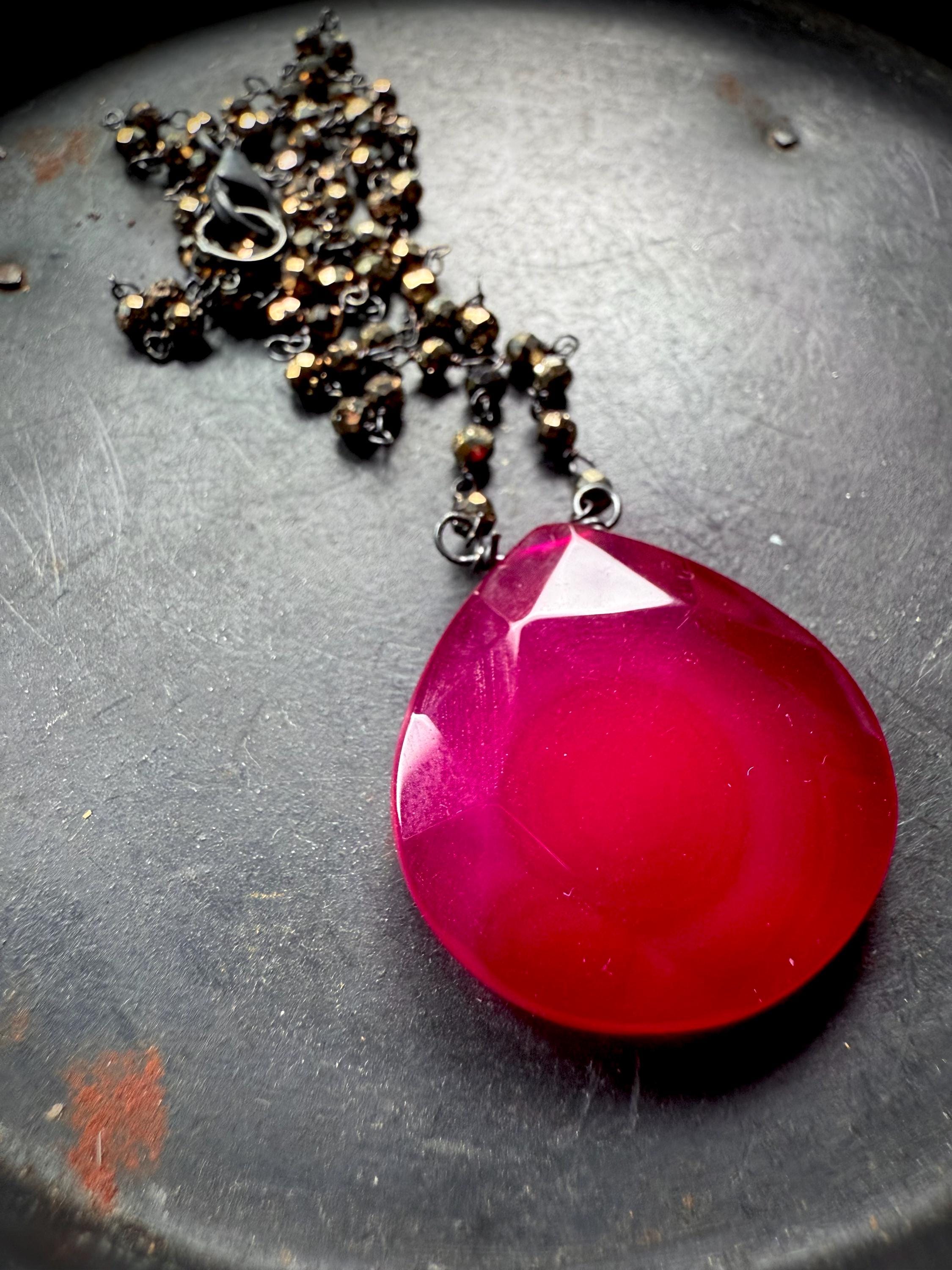 Pyrite Necklace, Pink Chalcedony Necklace, Gift For Her, Pink Stone