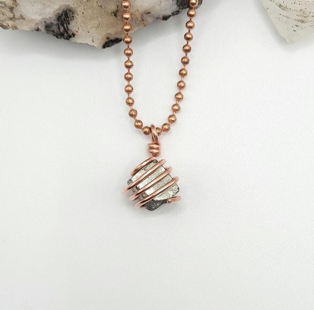 Raw Pyrite Necklace In Copper: Money Attracting & Protection Crystal