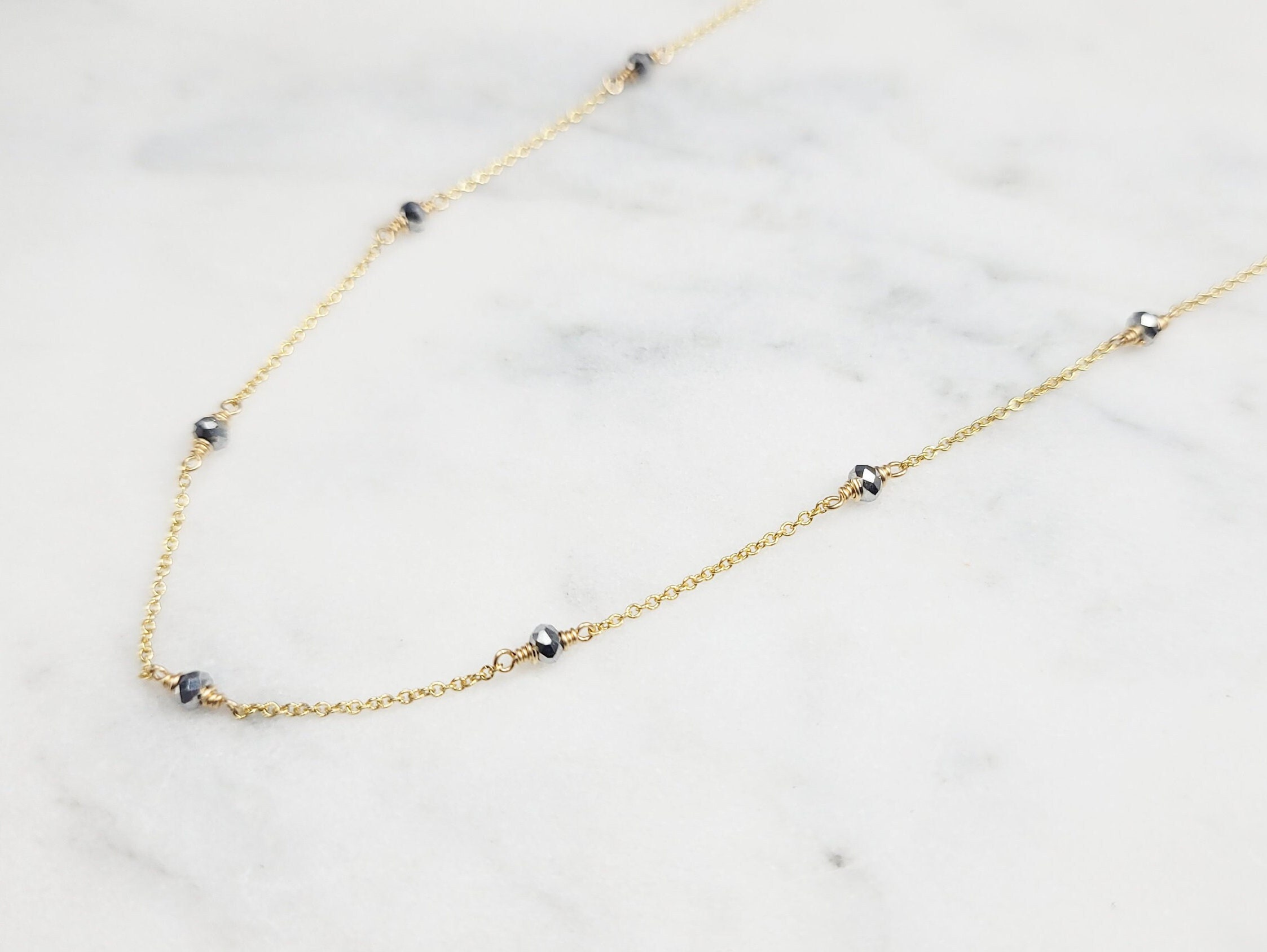 Silver Pyrite Necklace, Dainty Gemstone Choker/handmade Jewelry/ Simple Gold Necklace, Necklaces For Women, Layered Necklace, Beaded Choker