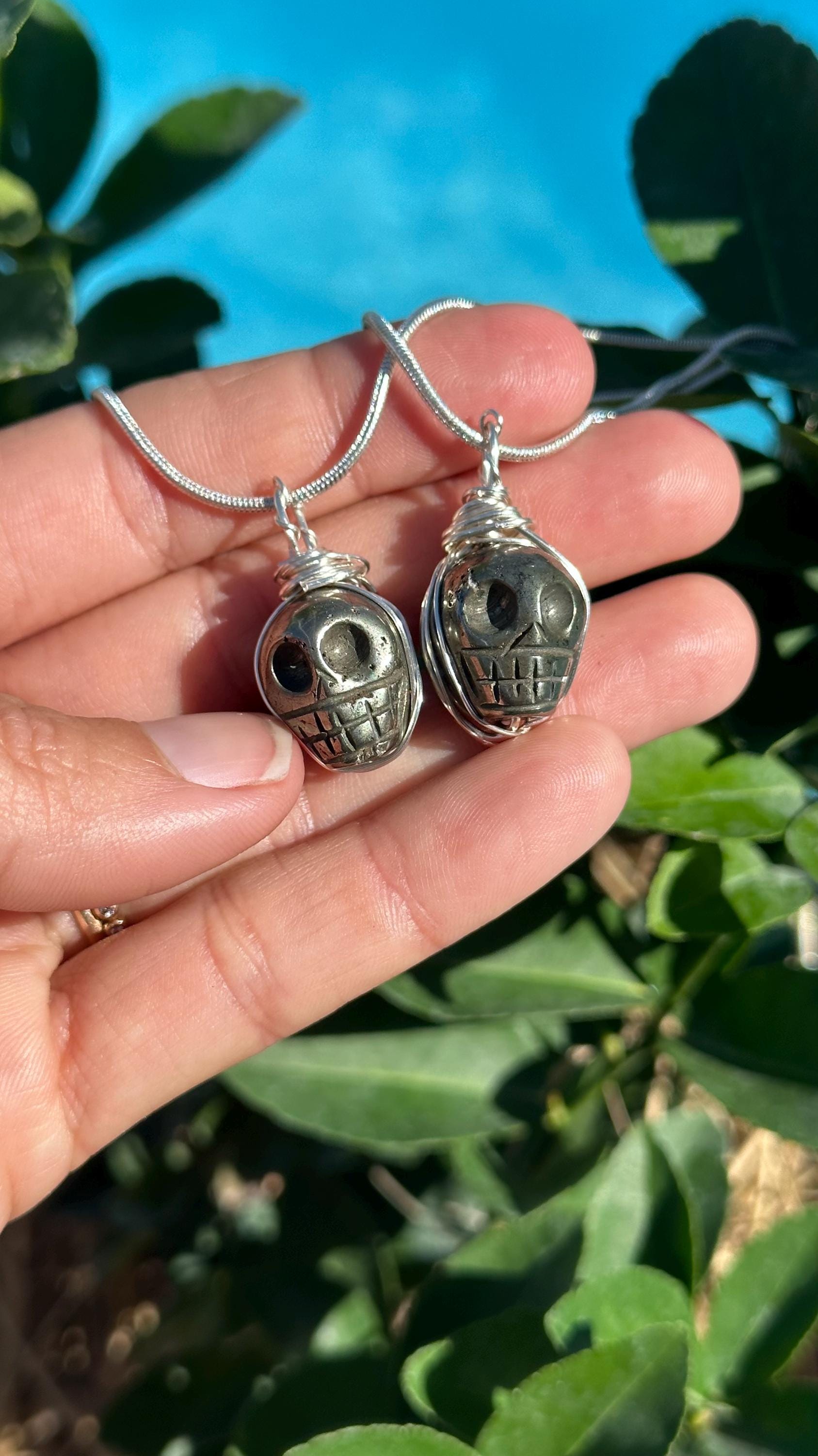 Pyrite Skull Wire Wrapped Necklace