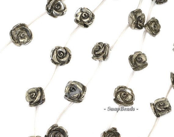 10mm Palazzo Iron Pyrite Gemstone Carved Rose Flower Flora Loose Beads 15.5" Full Strand Lot 1,2,6,12 And 20 (90147620-124)