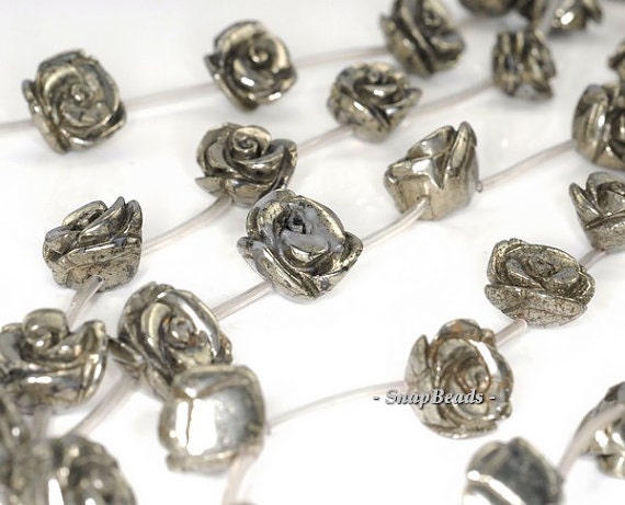 14mm Palazzo Iron Pyrite Gemstone Carved Rose Flower Flora Loose Beads 16 Inch Full Strand Lot 1,2,6,12 And 20 (90147615-124)