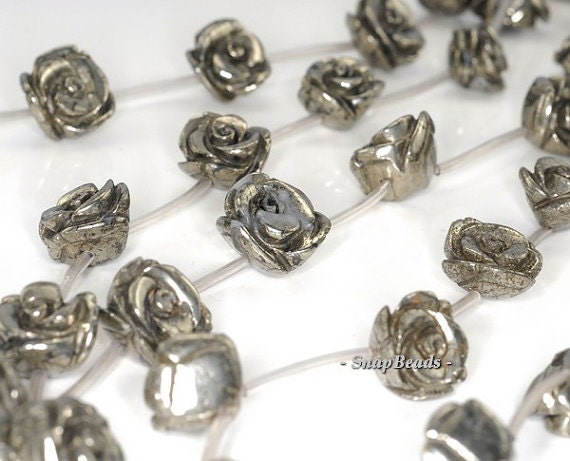 16mm Palazzo Iron Pyrite Gemstone Carved Rose Flower Flora Loose Beads 15.5 Inch Full Strand Lot 1,2,6,12 And 20 (90147630-124)