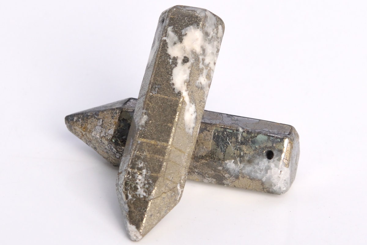 2 Pcs 30x8mm Copper Pyrite Beads Healing Hexagonal Pointed Grade Aaa Genuine Natural Loose Beads Bulk Lot 2,4,6,12 And 50 (105000-1400)