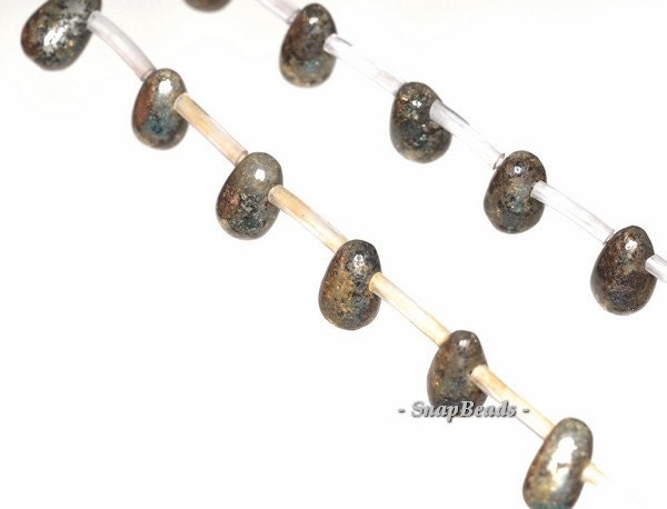 9x6mm Iron Pyrite Intrusion Gemstone Black Gold Teardrop 9x6mm Loose Beads 15.5 Inch Full Strand (90144897-415)