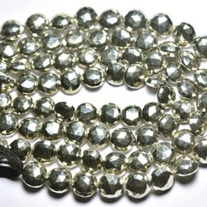 Pyrite Coin Beads - 8 inches - Beautiful Natural Faceted silver Pyrite Briolette - Size is 9.5 - 10 mm #2488