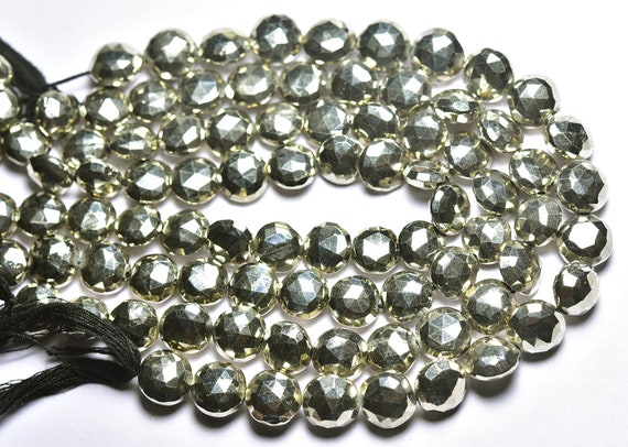 Pyrite Coin Beads - 8 Inches - Beautiful Natural Faceted Silver Pyrite Briolette - Size Is 9.5 - 10 Mm #2488 Pyrite Coin Beads - 8 Inches - Beautiful Natural Faceted Silver Pyrite Briolette - Size Is 9.5 - 10 Mm #2488