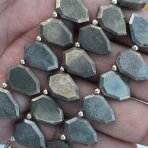 Golden Pyrite Gemstone Faceted Octagon-shaped Briolette Beads , 5 Matched Pairs (10 Beads) Size—11x16 Mm App. I Make Jewelry: I Sale [090]
