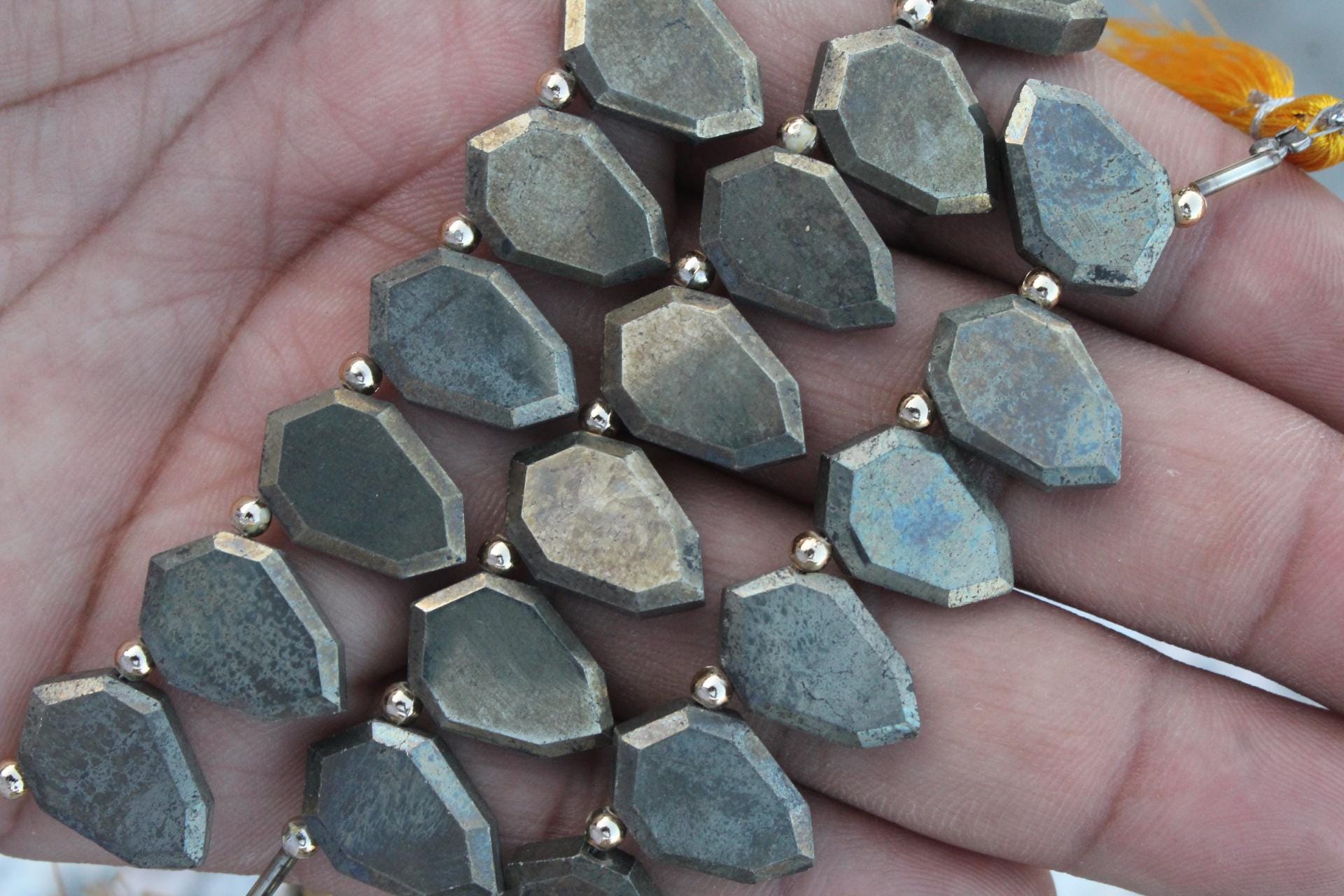 Golden Pyrite Gemstone Faceted Octagon-shaped Briolette Beads | 5 Matched Pairs (10 Beads) Size—11x16 Mm App. I Make Jewelry: I Sale [090]