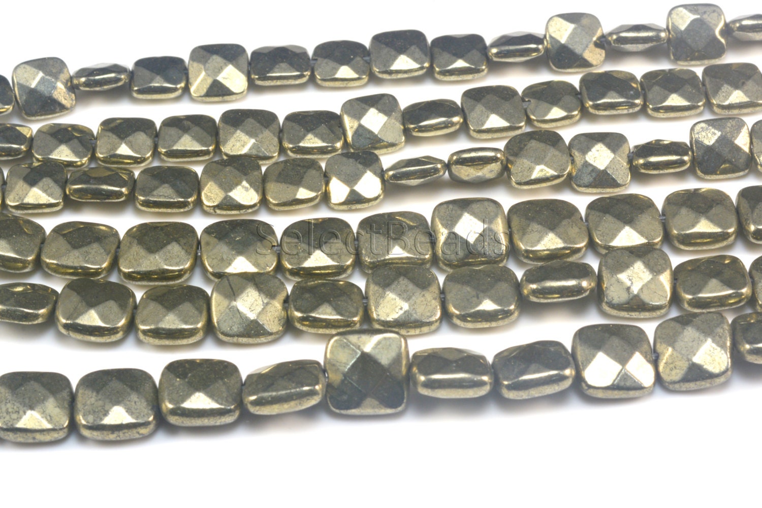 Pyrite Square Beads - Faceted Square Fools Gold Beads - Stone Bead Supplies - Natural Pyrite Gemstone Beads - Bronze Stone Beads - 15 Inch