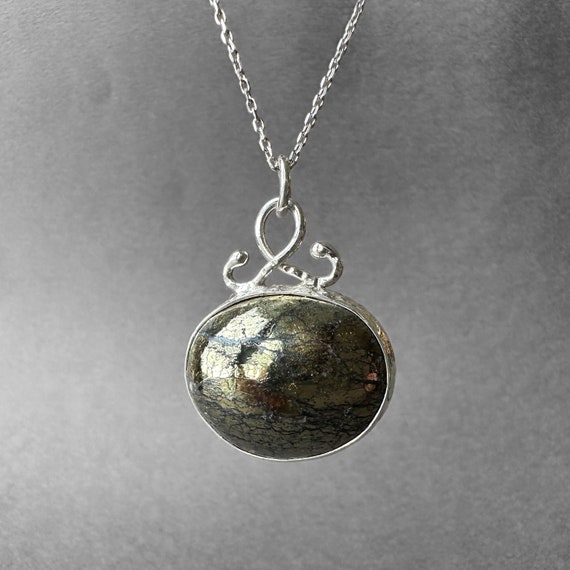 Copper Pyrite Silver Necklace, Peruvian Chalcopyrite Peacock Ore Necklace, Natural Pyrite Silver Pendant, Special Piece, Completely Handmade Copper Pyrite Silver Necklace, Peruvian Chalcopyrite Peacock Ore Necklace, Natural Pyrite Silver Pendant, Special Piece, Completely Handmade