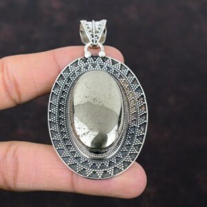 Pyrite Gemstone Pendant: Handmade Sterling Silver Vintage Jewelry Pyrite Gemstone Pendant: Handmade Sterling Silver Vintage Jewelry