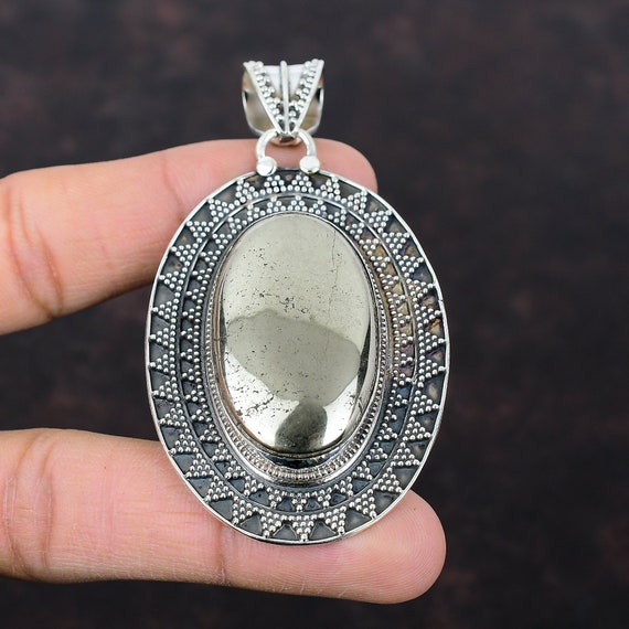 Pyrite Gemstone Pendant: Handmade Sterling Silver Vintage Jewelry Pyrite Gemstone Pendant: Handmade Sterling Silver Vintage Jewelry