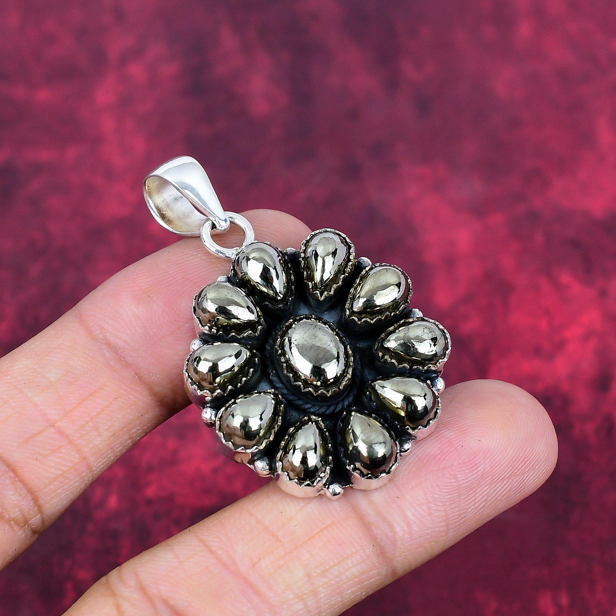 Golden Apache Pyrite Gemstone Pendant 925 Sterling Silver Flower Shape Jewelry Handmade Pendant Christmas Gifts, New Year Gifts For Women's