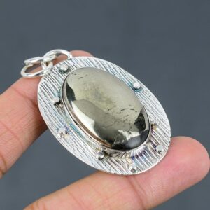 Handmade Apache Pyrite Pendant: 925 Sterling Silver Gemstone Jewelry Handmade Apache Pyrite Pendant: 925 Sterling Silver Gemstone Jewelry