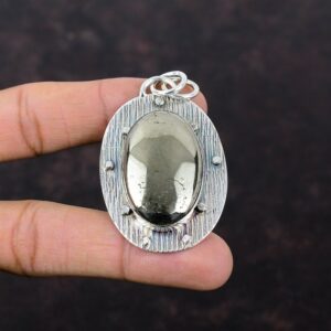 Handmade Apache Pyrite Pendant: Oval Gemstone, 925 Sterling Silver Handmade Apache Pyrite Pendant: Oval Gemstone, 925 Sterling Silver