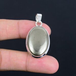 Handmade Oval Pyrite Pendant: 925 Sterling Silver Statement Jewelry Handmade Oval Pyrite Pendant: 925 Sterling Silver Statement Jewelry