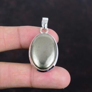Handmade Oval Pyrite Pendant: 925 Sterling Silver Boho Jewelry Handmade Oval Pyrite Pendant: 925 Sterling Silver Boho Jewelry