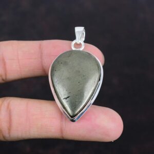 Handmade Pear Pyrite Pendant: 925 Sterling Silver Gemstone Jewelry Handmade Pear Pyrite Pendant: 925 Sterling Silver Gemstone Jewelry