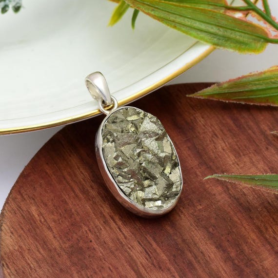 Natural Pyrite Pendant: 925 Sterling Silver Pendants, Row Pyrite Gift For Her