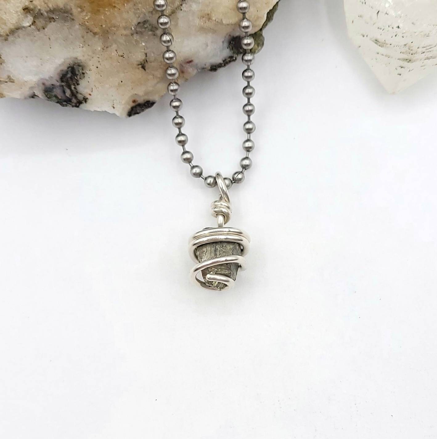 Pyrite Necklace, Silver Wire Wrapped Pyrite Pendant, Raw Pyrite Necklace, Pyrite Jewelry, Crystal Necklace, Attract Money Necklace