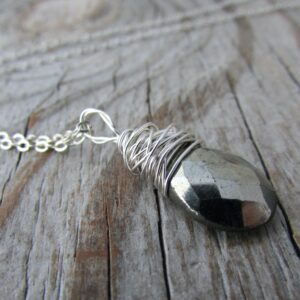 Pyrite Necklace, Small, Faceted, Wire Wrapped Pyrite Pendant Pyrite Necklace, Small, Faceted, Wire Wrapped Pyrite Pendant