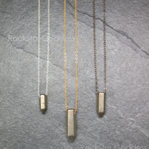 Polished Pyrite Pendant Necklace: Sterling Silver, Gold Filled, Gunmetal Chain Polished Pyrite Pendant Necklace: Sterling Silver, Gold Filled, Gunmetal Chain