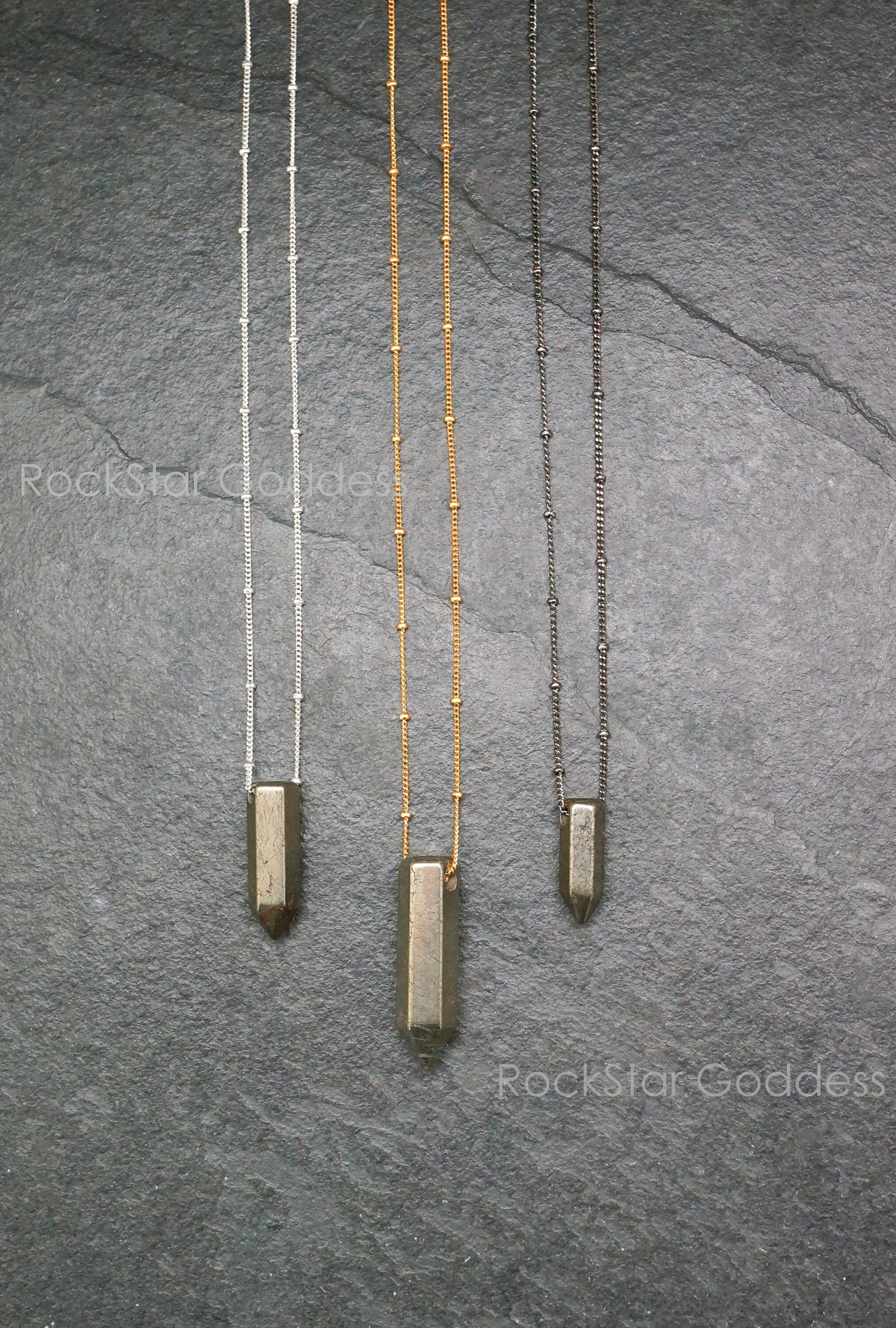 Polished Pyrite Pendant Necklace: Sterling Silver, Gold Filled, Gunmetal Chain, Custom Length Chain