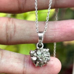 Raw Pyrite Druzy Pendant: 925 Sterling Silver Necklace Raw Pyrite Druzy Pendant: 925 Sterling Silver Necklace