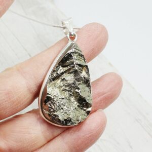 Sterling Silver Coco Pyrite Drop Pendant - Peruvian Stone Sterling Silver Coco Pyrite Drop Pendant - Peruvian Stone