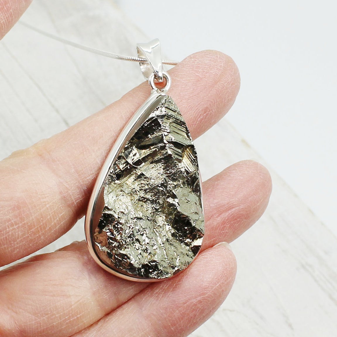 Sterling Silver Coco Pyrite Drop Pendant - Peruvian Stone