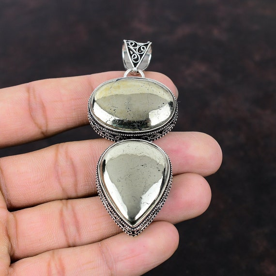 Vintage Pyrite 925 Sterling Silver Pendant - Handmade Gemstone Jewelry