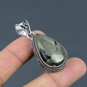 Vintage Pear Pyrite Pendant: 925 Sterling Silver Gemstone Vintage Pear Pyrite Pendant: 925 Sterling Silver Gemstone