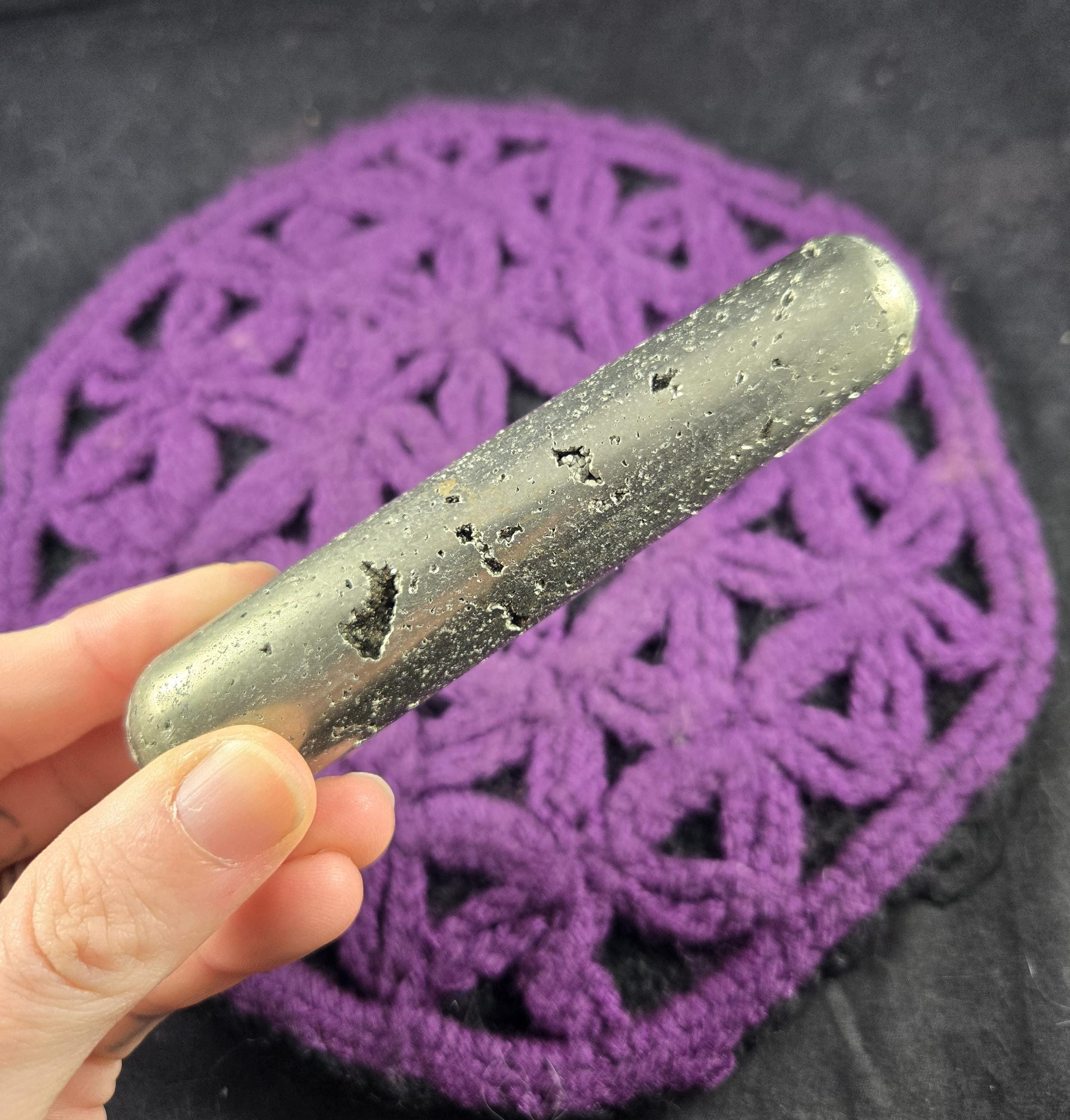 Pyrite Massage Wand Polished Carving Gold Vugs Crystals Magick Stones Moonchild Starseed Carved Peru