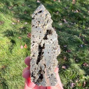 Sparkly Pyrite Druzy Crystal Tower: Peruvian Fools Gold Geode, Witchy Decor (4.2") #2 Sparkly Pyrite Druzy Crystal Tower: Peruvian Fools Gold Geode, Witchy Decor (4.2") #2