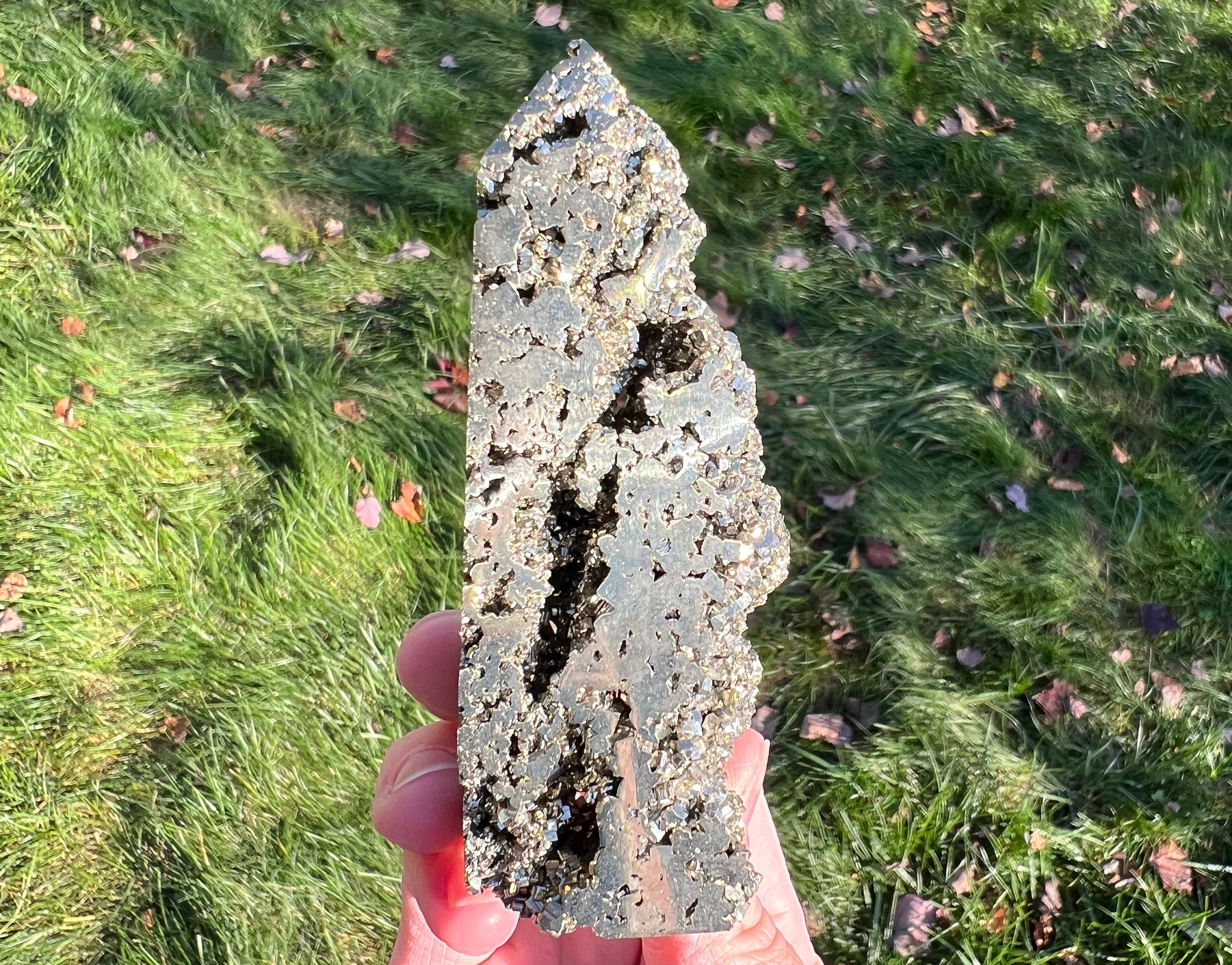 Sparkly Pyrite Druzy Crystal Tower: Peruvian Fools Gold Geode, Witchy Decor (4.2") #2