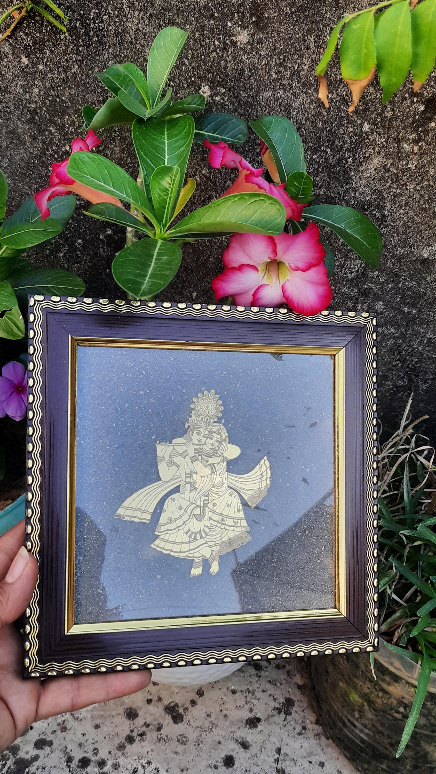 Radha Krishan Pyrite Raw Photo Frame: Love,attraction,financial Growth,success,prosperity,energy,peace,bedroom,temple,office,gifting Decor.