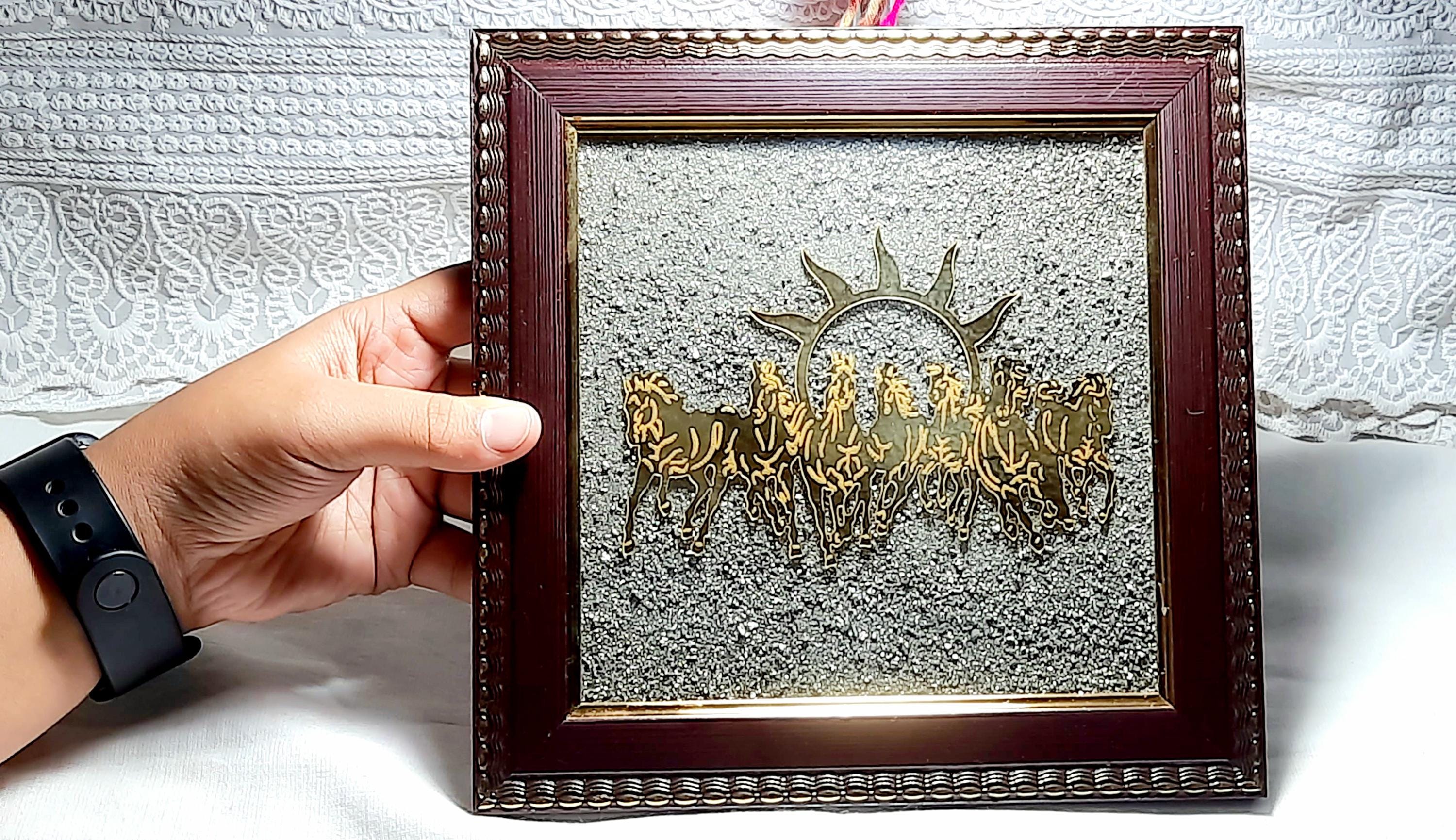 Seven Horses Pyrite Raw Frame:magical Pyrite Crystal Photo Frame Money Attraction Financial Stability,career Success,prosperity Energy,decor