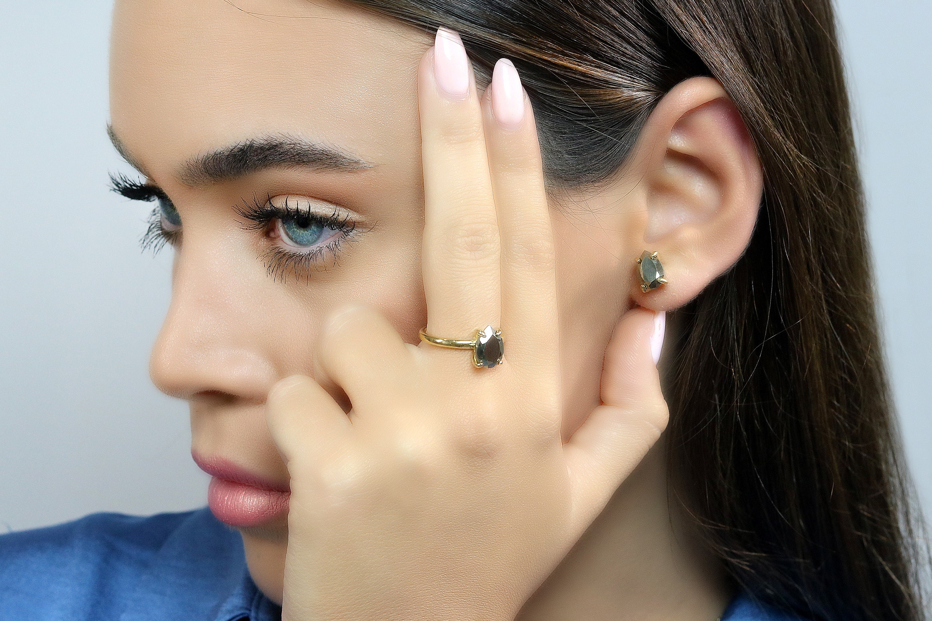 18k Gold Vermeil Pyrite Ring · Gold Filled Ring For Women · Solitaire Ring Gold · Pear Cut Gemstone Ring In Gold
