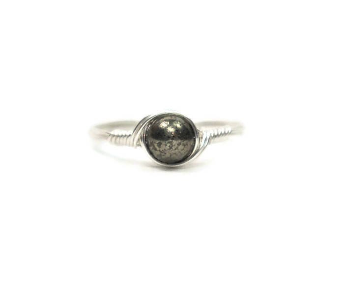 Pyrite .999 Fine Silver Wire Wrapped Ring Pyrite .999 Fine Silver Wire Wrapped Ring