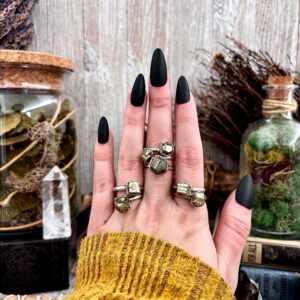 Pyrite Ring In Fine Silver Small Stone Ring Size 7 8 9 10 11 / Foxlark Collection / Alternative Jewelry Bohemian Rings Raw Stone Jewelry Pyrite Ring In Fine Silver Small Stone Ring Size 7 8 9 10 11 / Foxlark Collection / Alternative Jewelry Bohemian Rings Raw Stone Jewelry