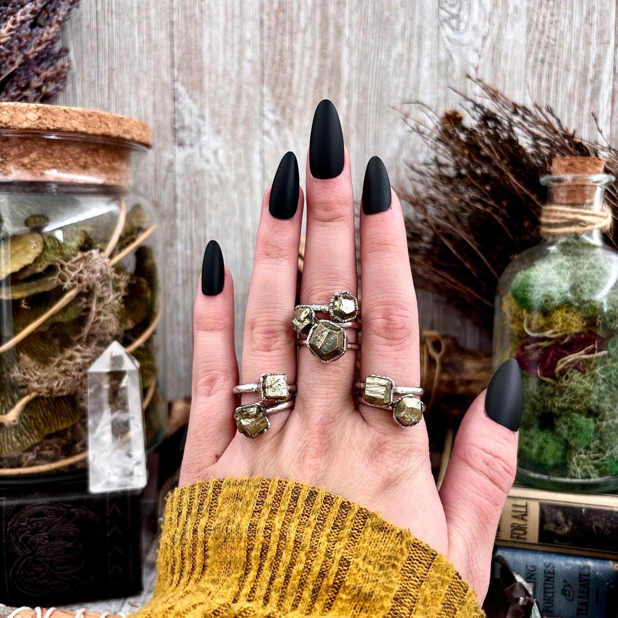 Pyrite Ring In Fine Silver Small Stone Ring Size 7 8 9 10 11 / Foxlark Collection / Alternative Jewelry Bohemian Rings Raw Stone Jewelry