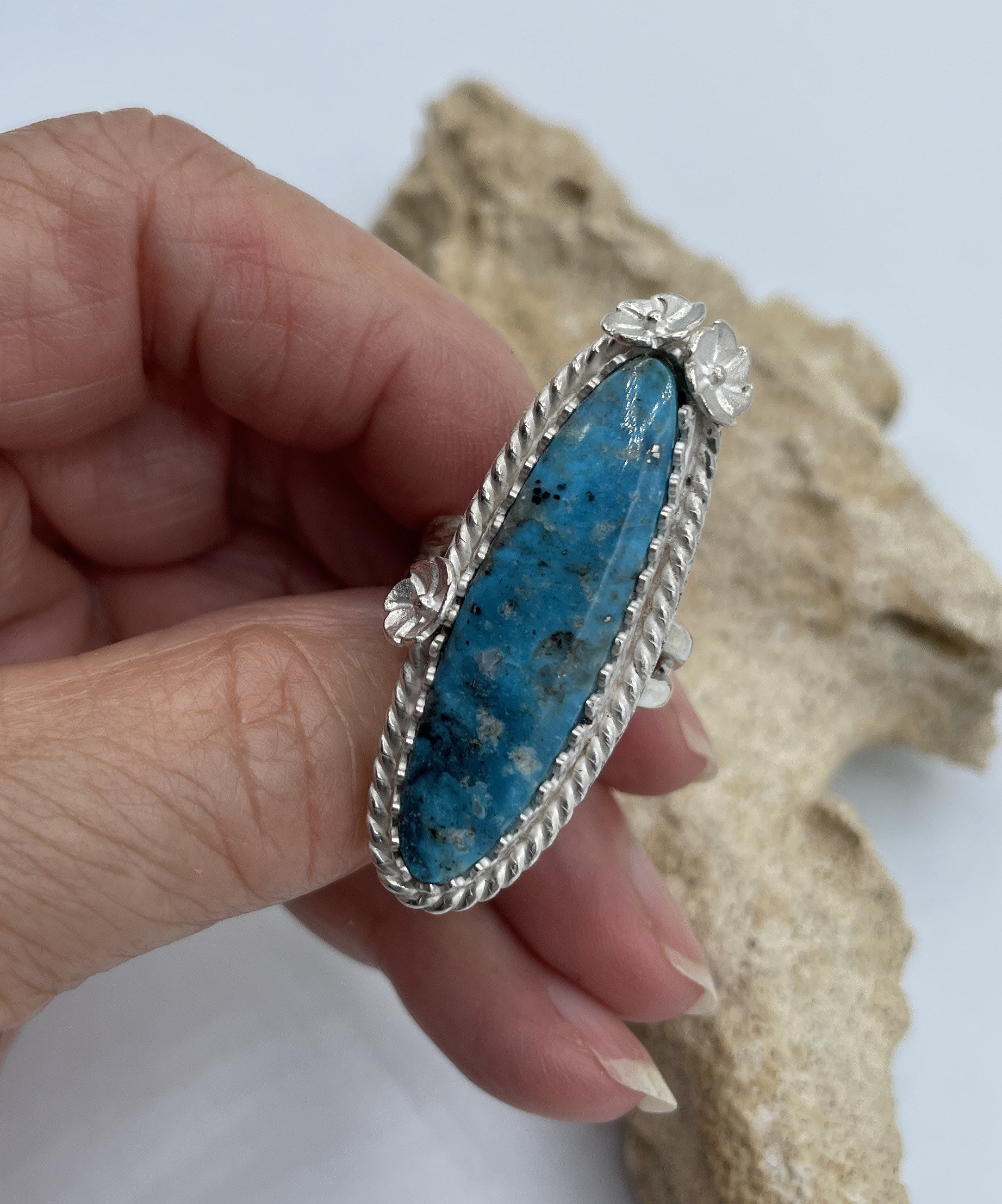 Kingman Turquiose Ring, Blue Cabochon With Pyrite Sterling Silver Ring, Size 7 Kingman Turquiose Ring, Blue Cabochon With Pyrite Sterling Silver Ring, Size 7