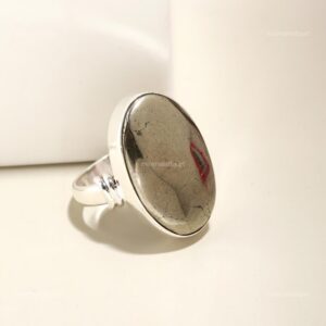 Natural Pyrite Ring: Oval Gemstone, Sterling Silver Statement Jewelry Natural Pyrite Ring: Oval Gemstone, Sterling Silver Statement Jewelry